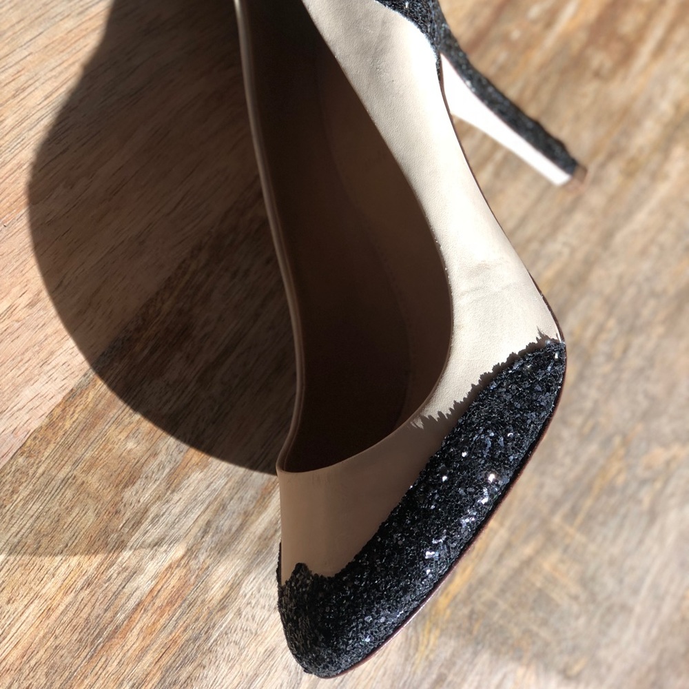 Jcrew white heels with black glitter accent